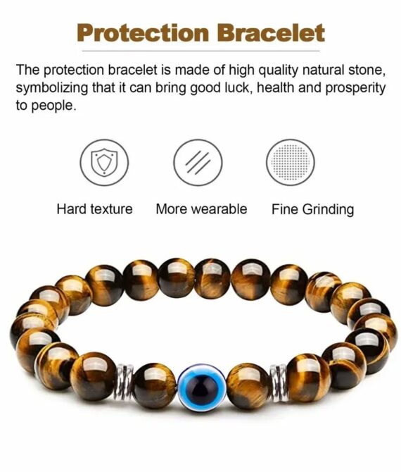 Tiger Eye & Evil Eye Bracelet – Protection, Health, Wealth & Harmony